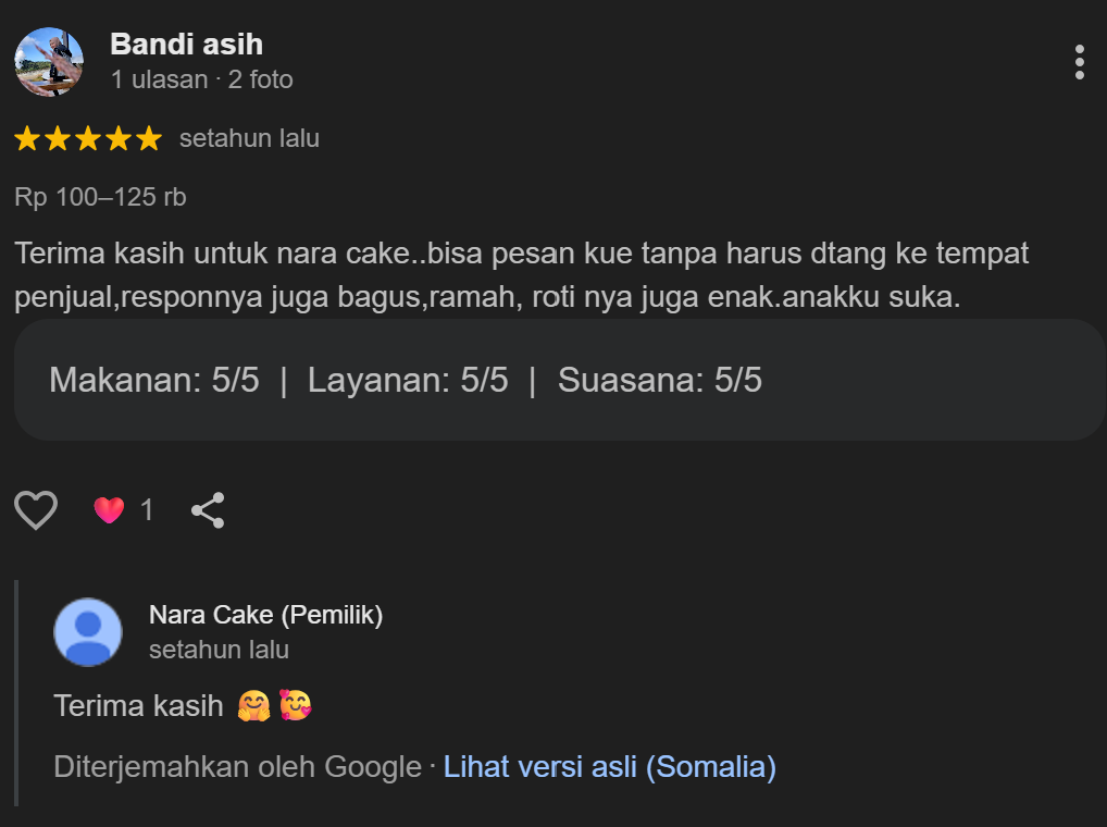 Testimoni Pelanggan Nara Cakes Bandung 1