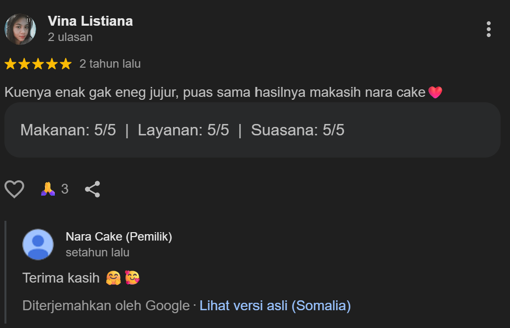 Testimoni Pelanggan Nara Cakes Bandung 3