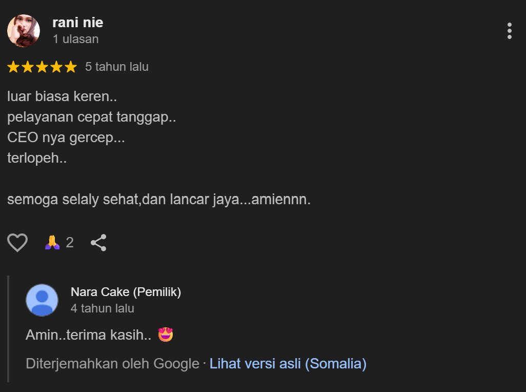 Testimoni Pelanggan Nara Cakes Bandung 4